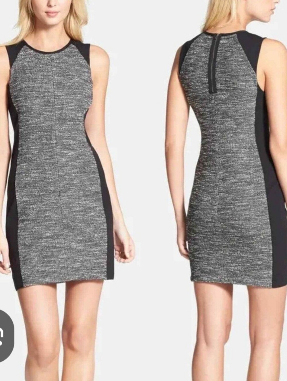 Eileen Fisher Black & Gray Sleeveless Tweed Sheath Mini Dress Size PL